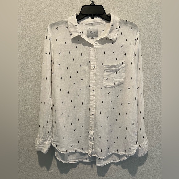 Rails Linen Blend Gauze Top Crinkle Fabric Button Front Novelty Cactus Print S - Picture 2 of 10